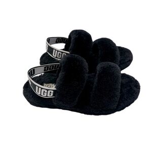 Black Ugg two strap‎ slippers Sz 8